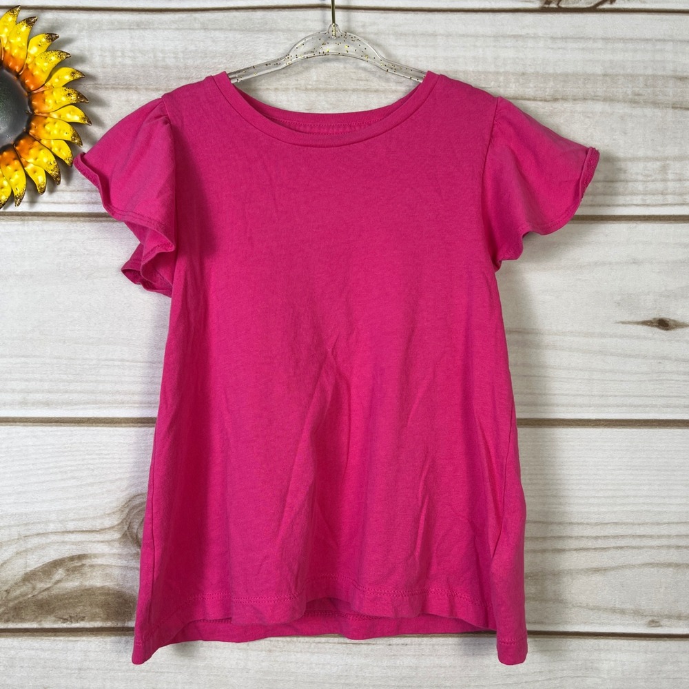 Crewcuts J.Crew Girls‎ Pink Flutter Sleeve Cotton Jersey T-Shirt XS 4-5